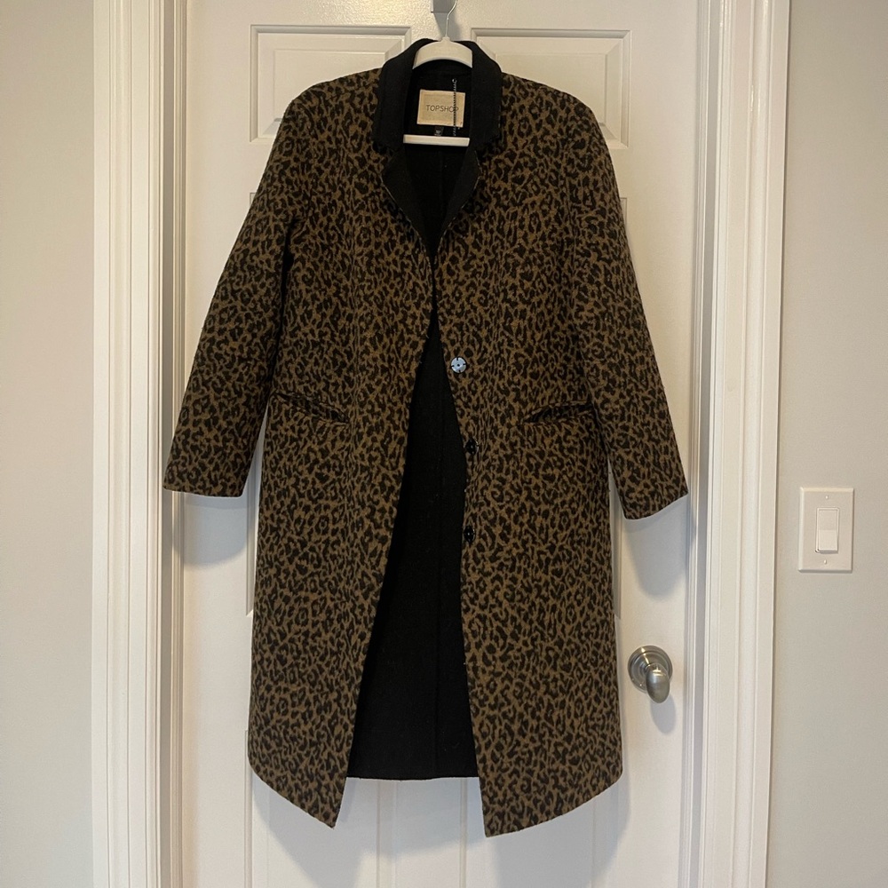 TOPSTOP Cheetah Print Long Coat with Buttons - UK Size 10